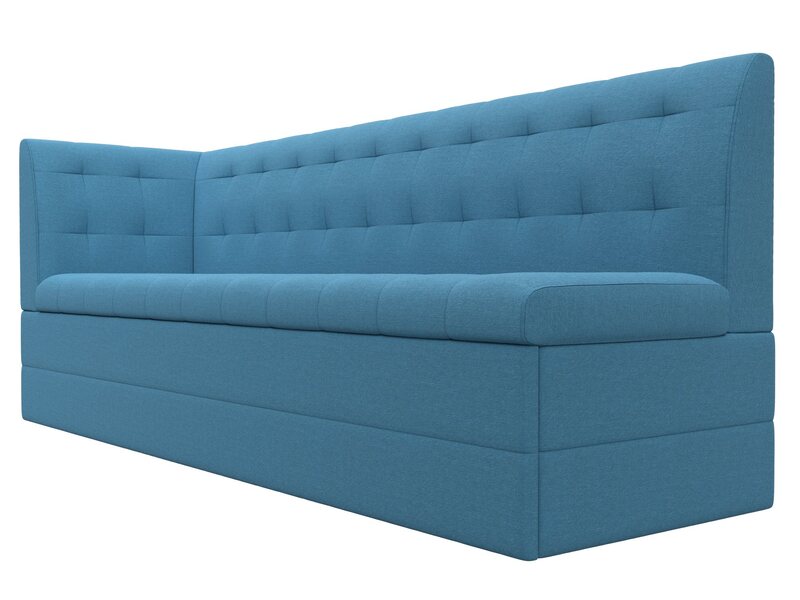 Диван кухонный прямой Бриз с углом слева, Рогожка, Амур 10 голубой