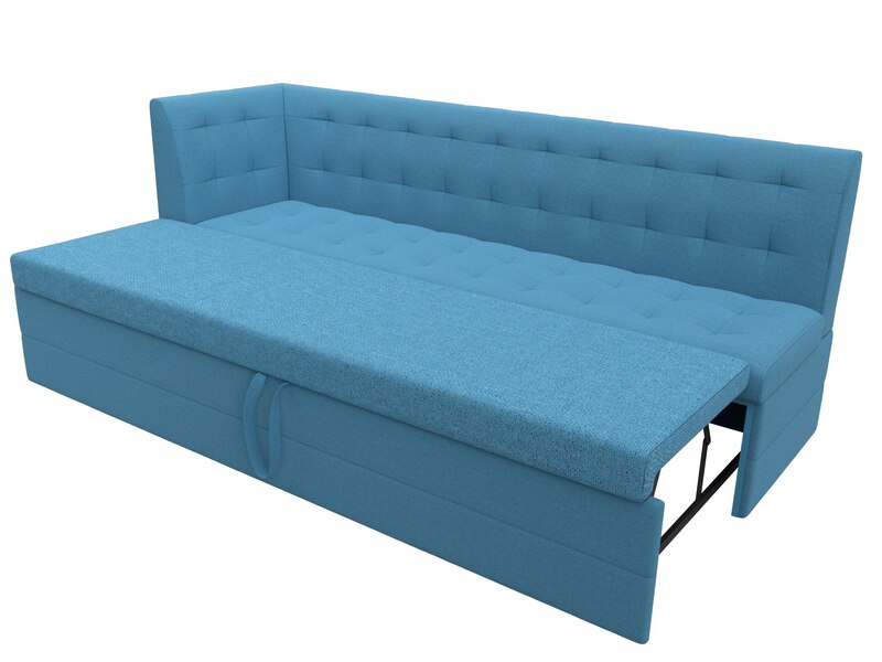 Диван кухонный прямой Бриз с углом слева, Рогожка, Амур 10 голубой