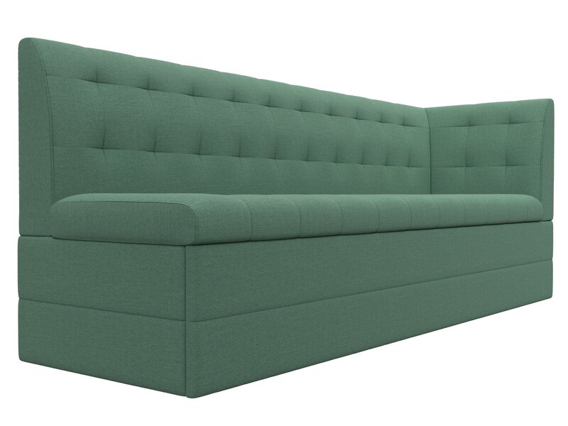 Диван кухонный прямой Бриз с углом справа, Рогожка, Амур 11 зеленый