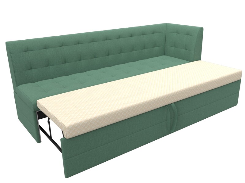 Диван кухонный прямой Бриз с углом справа, Рогожка, Амур 11 зеленый