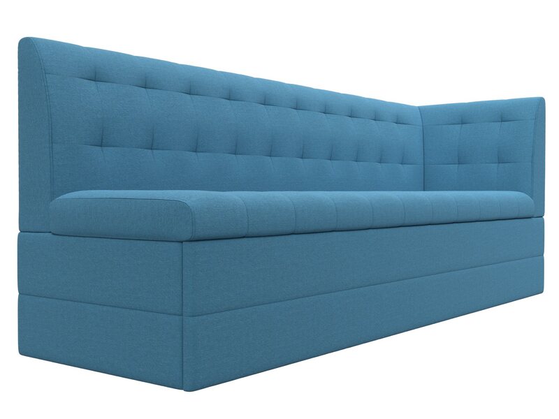 Диван кухонный прямой Бриз с углом справа, Рогожка, Амур 10 голубой