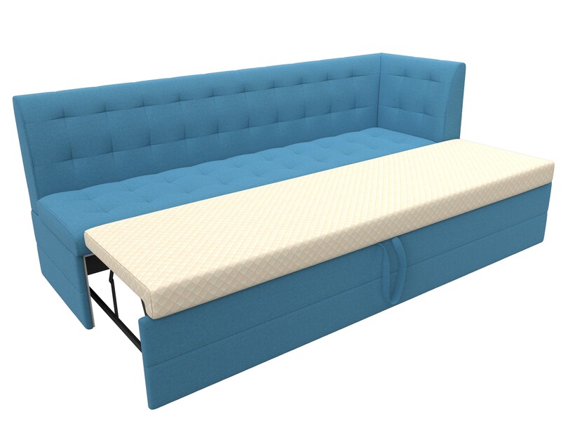 Диван кухонный прямой Бриз с углом справа, Рогожка, Амур 10 голубой