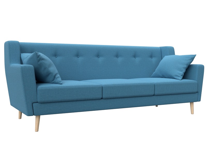 Диван кухонный прямой Брайтон 3, Рогожка, Амур 10 голубой