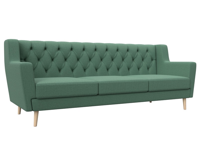 Диван кухонный прямой Брайтон 3 Люкс, Рогожка, Амур 11 зеленый