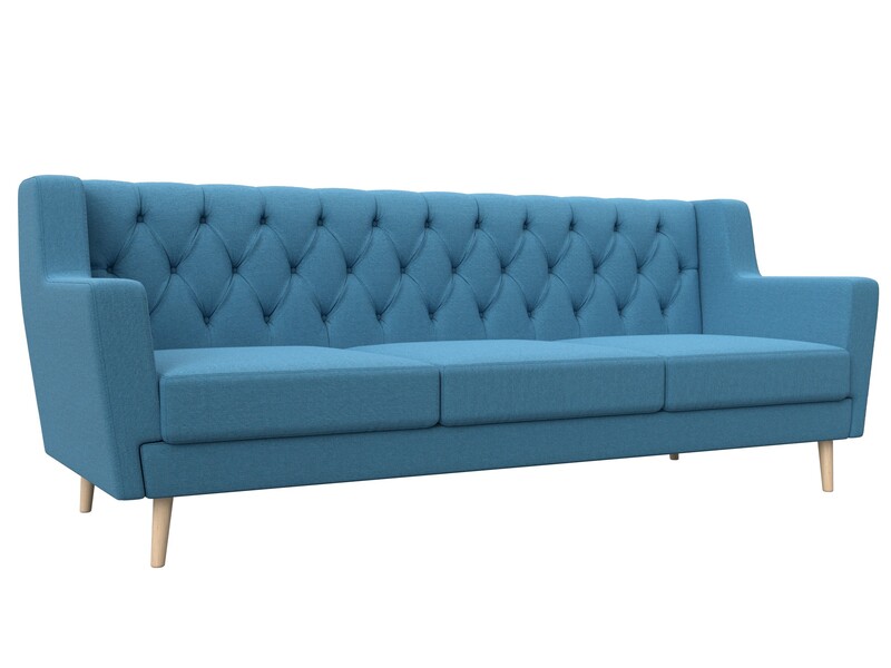 Диван кухонный прямой Брайтон 3 Люкс, Рогожка, Амур 10 голубой