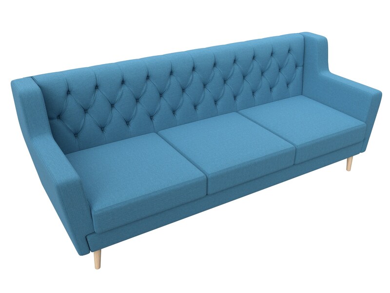 Диван кухонный прямой Брайтон 3 Люкс, Рогожка, Амур 10 голубой