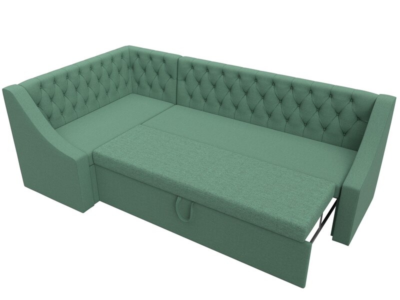 Диван кухонный угловой Мерлин левый угол, Рогожка, Амур 11 зеленый