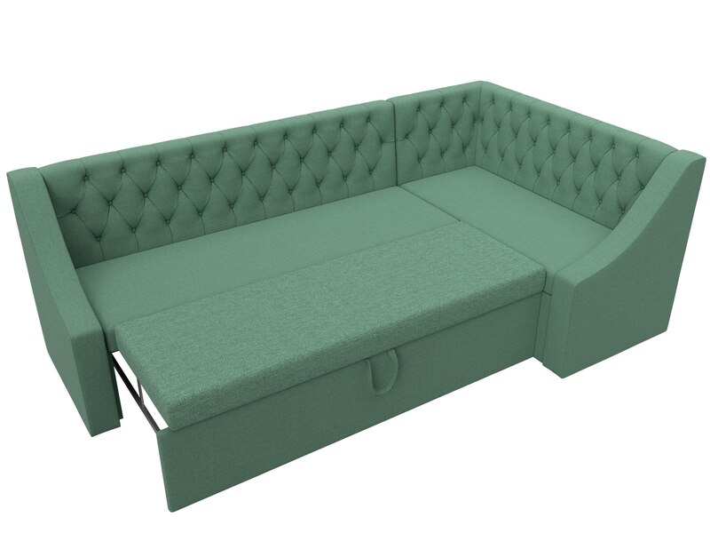 Диван кухонный угловой Мерлин правый угол, Рогожка, Амур 11 зеленый