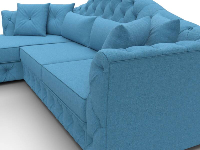 Диван угловой Артис левый угол, Рогожка, Амур 10 голубой