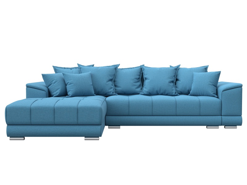 Диван угловой НордСтар левый угол, Рогожка, Амур 10 голубой