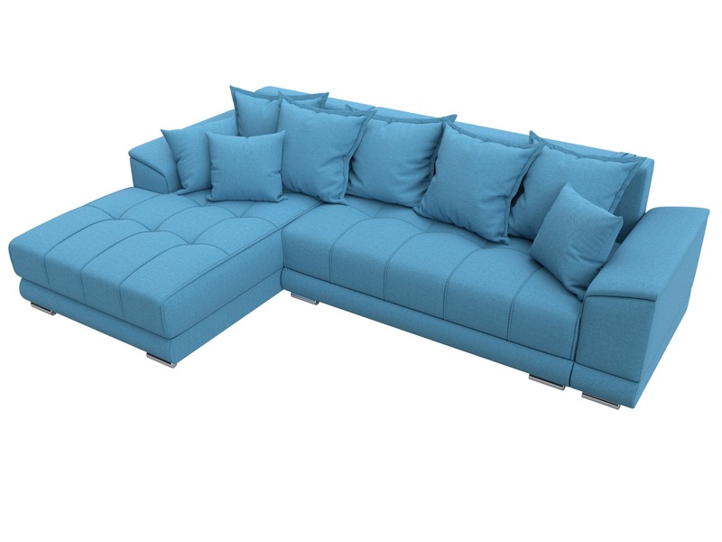 Диван угловой НордСтар левый угол, Рогожка, Амур 10 голубой