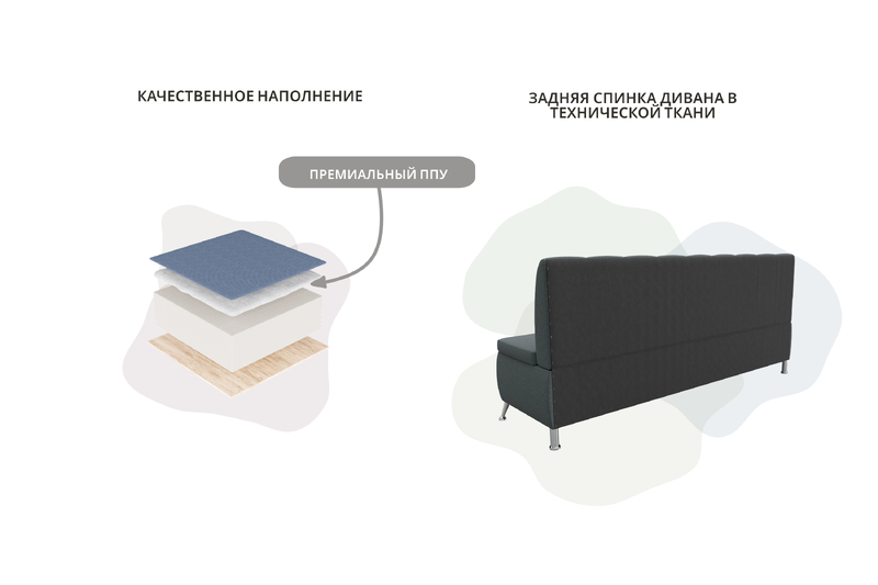 Диван кухонный прямой Кантри, Рогожка, Амур 07 серый