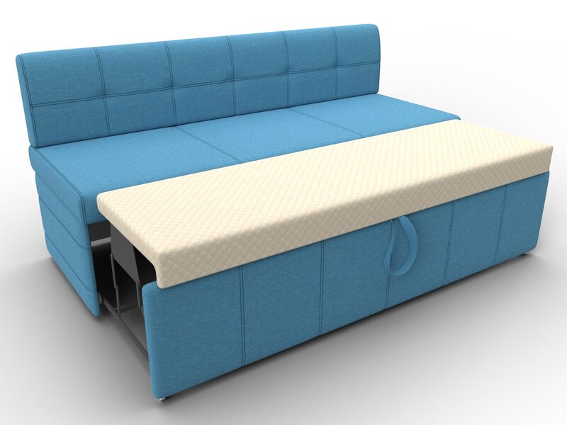 Диван кухонный прямой Лео, Рогожка, Амур 10 голубой