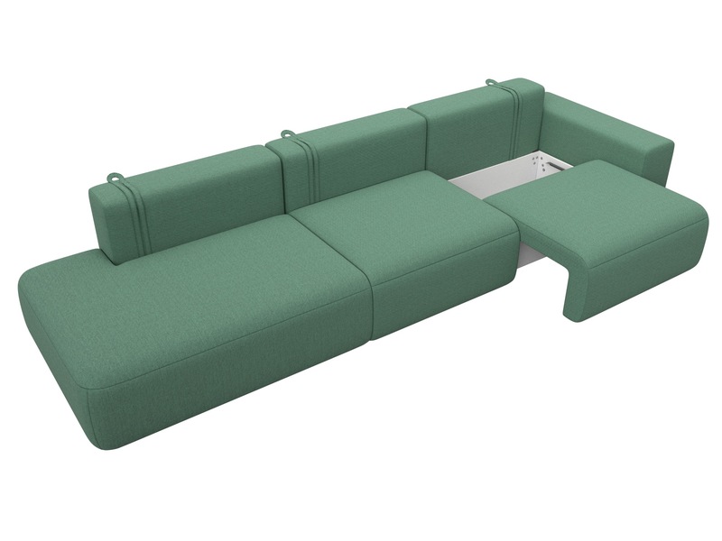 Диван прямой Лига-036 НПБ Модерн Лонг подлокотник справа, Рогожка, Амур 11 зеленый