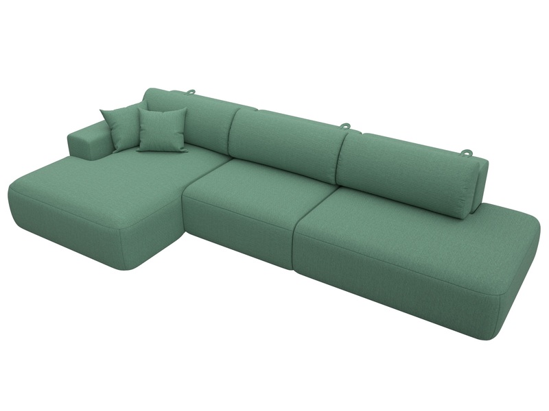 Диван угловой Лига-036 НПБ Модерн Лонг левый угол, Рогожка, Амур 11 зеленый