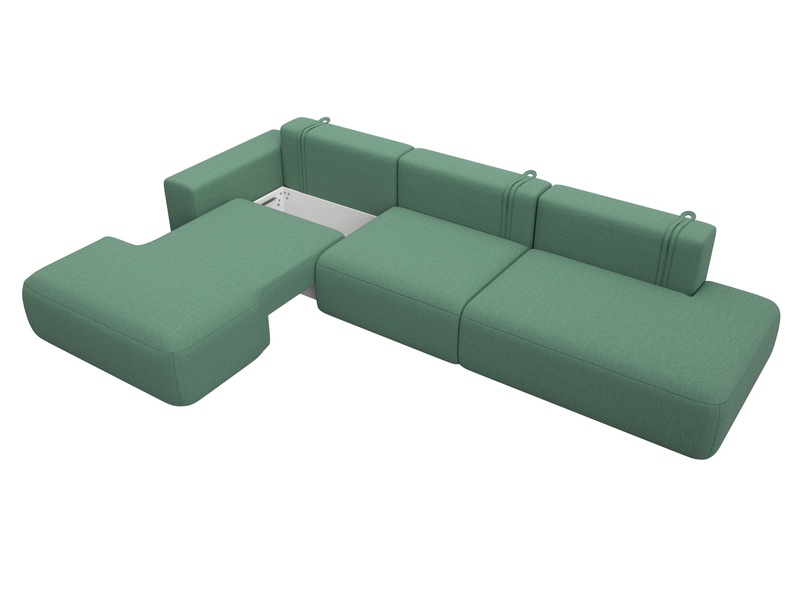 Диван угловой Лига-036 НПБ Модерн Лонг левый угол, Рогожка, Амур 11 зеленый