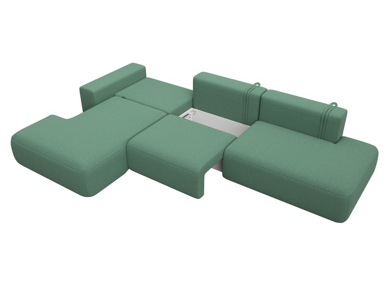 Диван угловой Лига-036 НПБ Модерн Лонг левый угол, Рогожка, Амур 11 зеленый