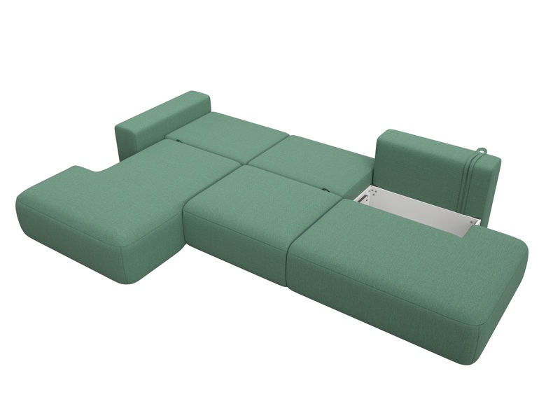 Диван угловой Лига-036 НПБ Модерн Лонг левый угол, Рогожка, Амур 11 зеленый