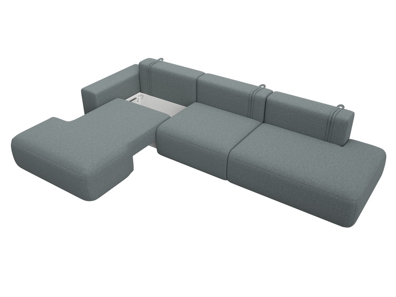 Диван угловой Лига-036 НПБ Модерн Лонг левый угол, Рогожка, Амур 07 серый