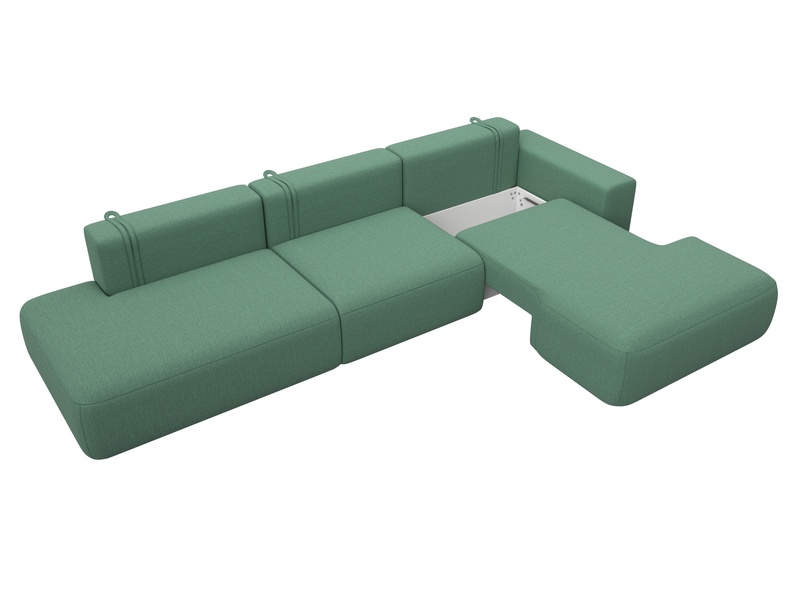Диван угловой Лига-036 НПБ Модерн Лонг правый угол, Рогожка, Амур 11 зеленый