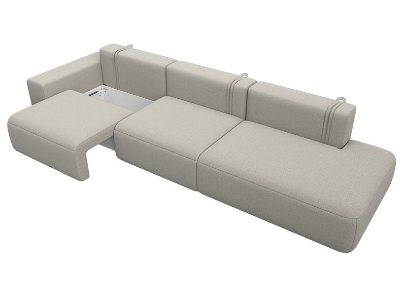 Диван прямой Лига-036 НПБ Модерн Лонг подлокотник слева, Рогожка, Амур 02 бежевый