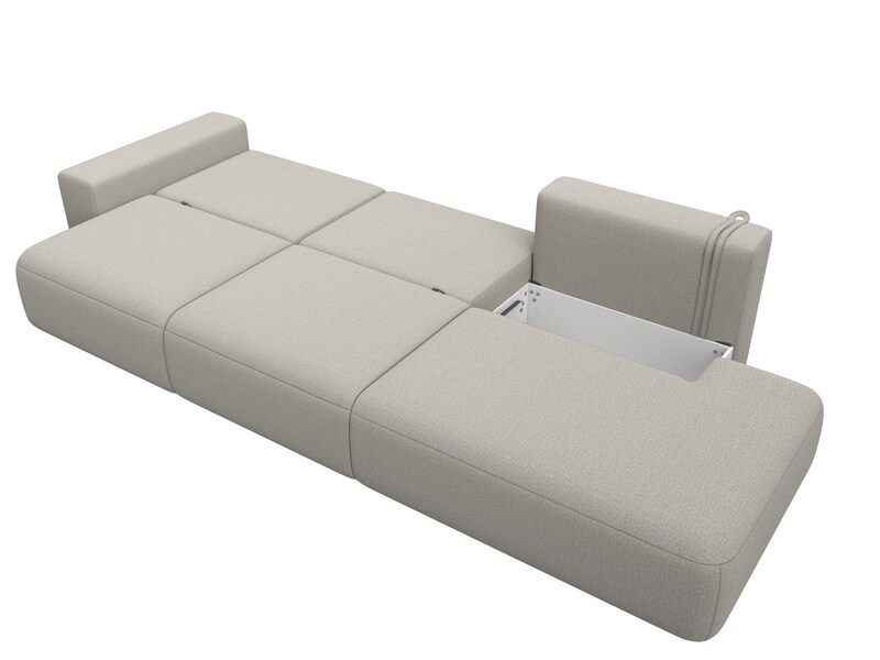 Диван прямой Лига-036 НПБ Модерн Лонг подлокотник слева, Рогожка, Амур 02 бежевый