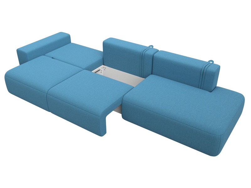 Диван прямой Лига-036 НПБ Модерн Лонг подлокотник слева, Рогожка, Амур 10 голубой