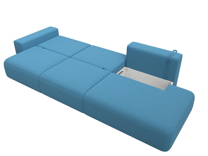 Диван прямой Лига-036 НПБ Модерн Лонг подлокотник слева, Рогожка, Амур 10 голубой