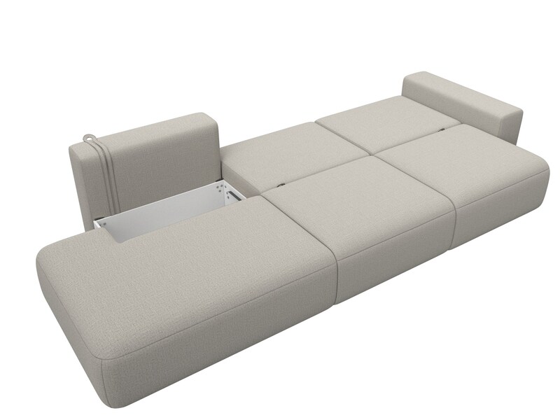 Диван прямой Лига-036 НПБ Модерн Лонг подлокотник справа, Рогожка, Амур 02 бежевый