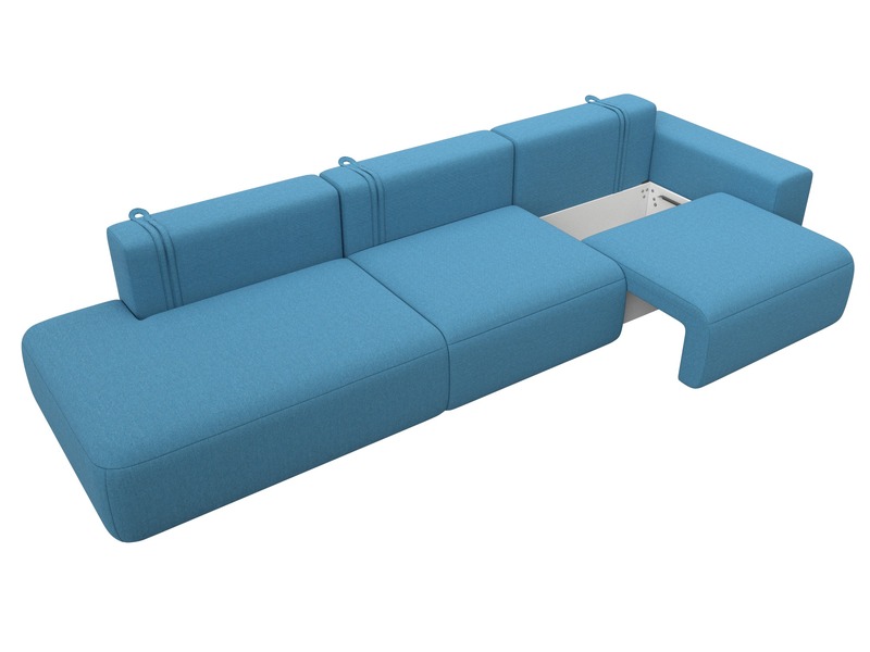 Диван прямой Лига-036 НПБ Модерн Лонг подлокотник справа, Рогожка, Амур 10 голубой