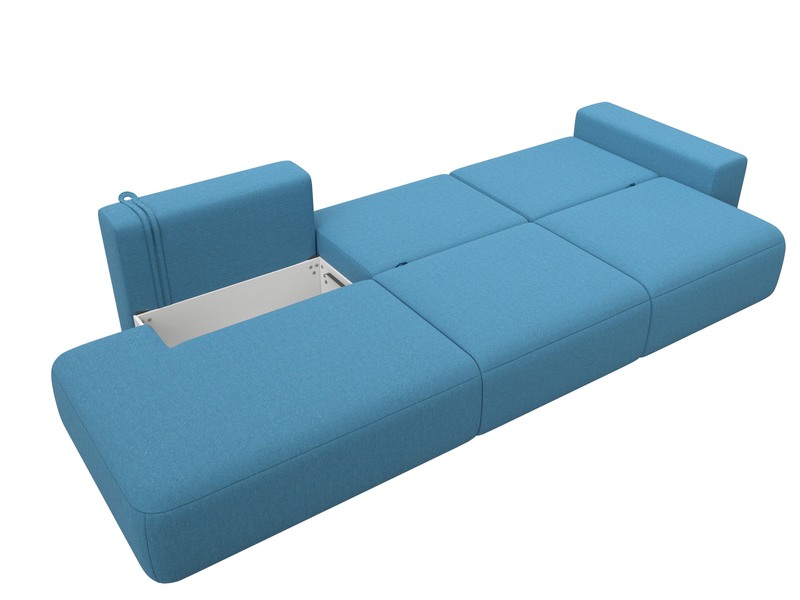 Диван прямой Лига-036 НПБ Модерн Лонг подлокотник справа, Рогожка, Амур 10 голубой