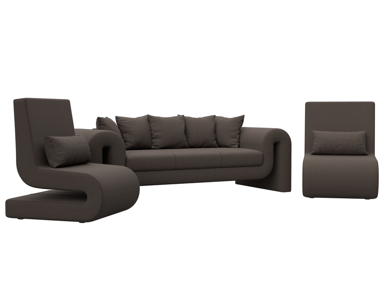 Набор Волна-1 (диван, 2 кресла), Рогожка, Амур 05 коричневый