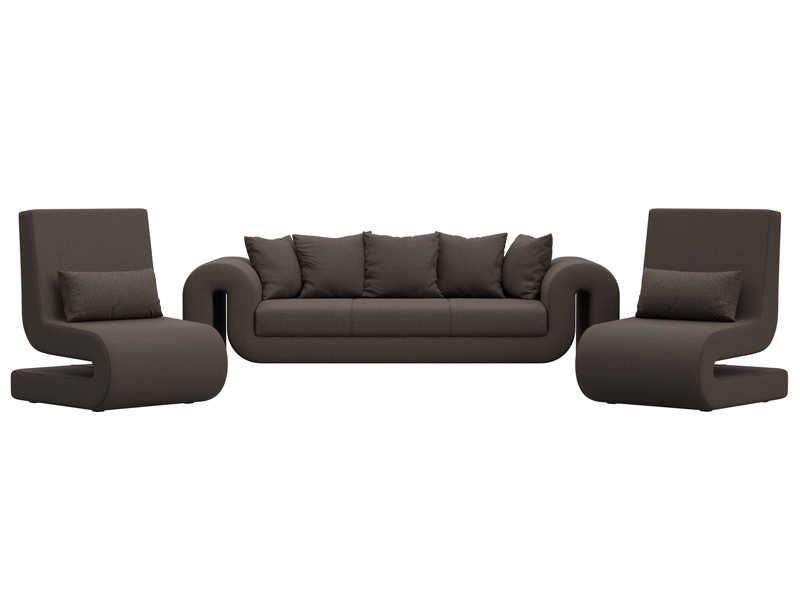 Набор Волна-1 (диван, 2 кресла), Рогожка, Амур 05 коричневый