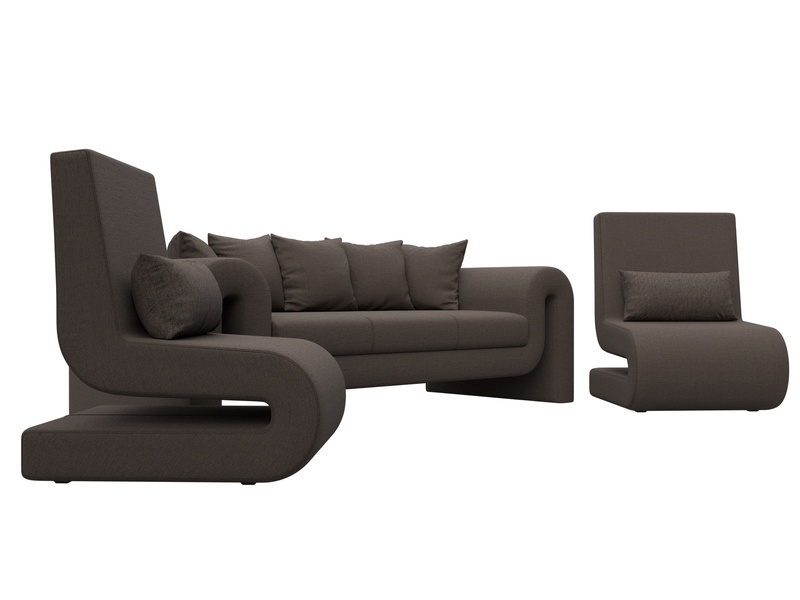 Набор Волна-1 (диван, 2 кресла), Рогожка, Амур 05 коричневый