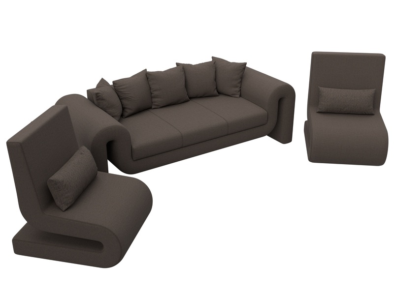 Набор Волна-1 (диван, 2 кресла), Рогожка, Амур 05 коричневый