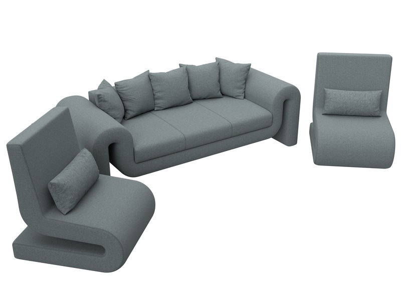 Набор Волна-1 (диван, 2 кресла), Рогожка, Амур 07 серый