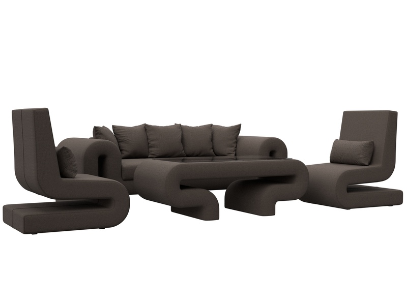 Набор Волна-2 (стол, диван, 2 кресла), Рогожка, Амур 05 коричневый