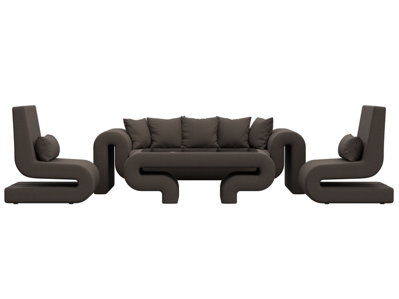 Набор Волна-2 (стол, диван, 2 кресла), Рогожка, Амур 05 коричневый