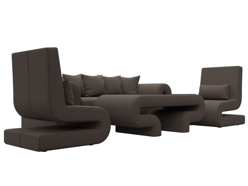 Набор Волна-2 (стол, диван, 2 кресла), Рогожка, Амур 05 коричневый