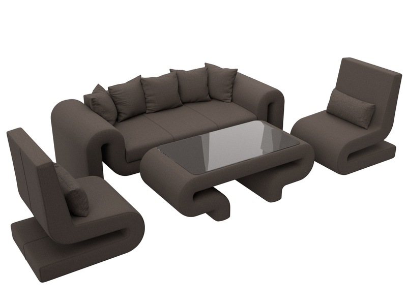 Набор Волна-2 (стол, диван, 2 кресла), Рогожка, Амур 05 коричневый