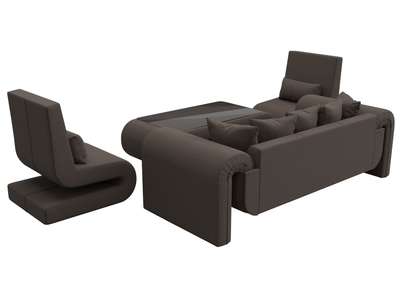 Набор Волна-2 (стол, диван, 2 кресла), Рогожка, Амур 05 коричневый