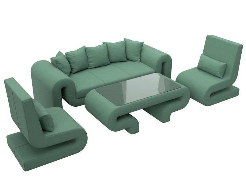 Набор Волна-2 (стол, диван, 2 кресла), Рогожка, Амур 11 зеленый