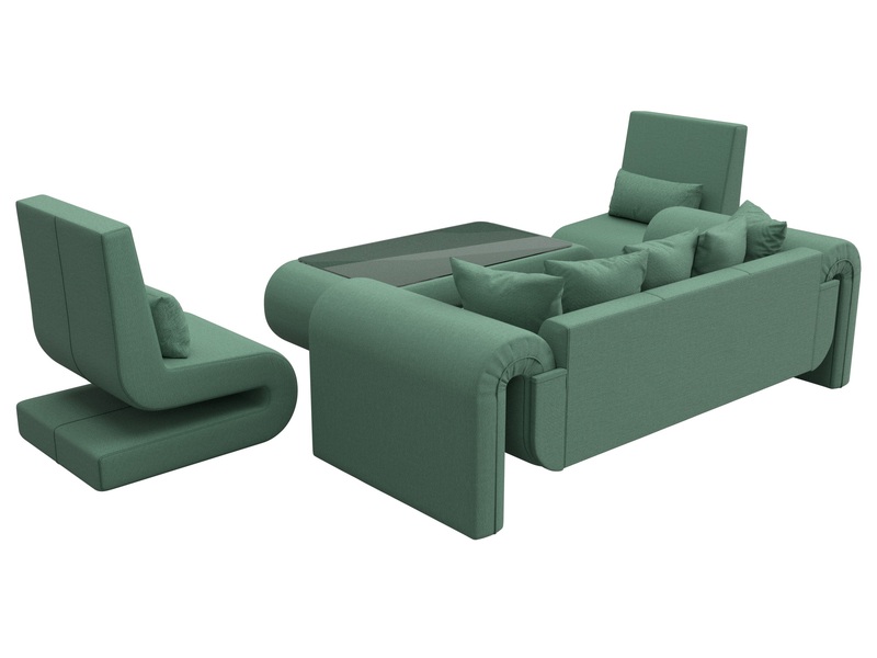 Набор Волна-2 (стол, диван, 2 кресла), Рогожка, Амур 11 зеленый