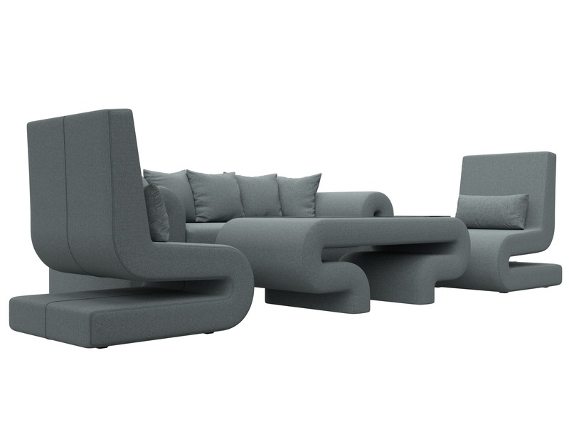 Набор Волна-2 (стол, диван, 2 кресла), Рогожка, Амур 07 серый