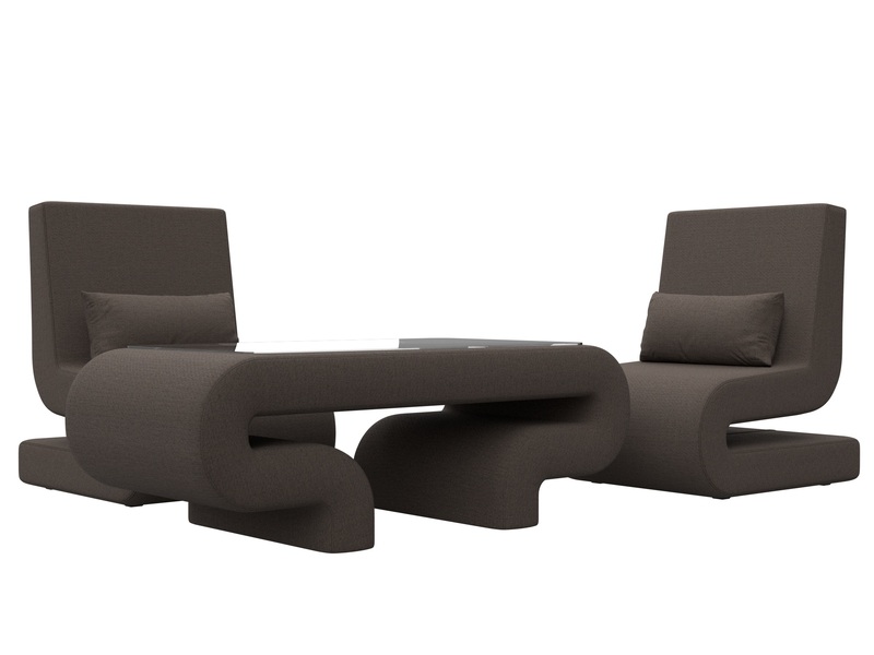 Набор Волна-3 (стол, 2 кресла), Рогожка, Амур 05 коричневый