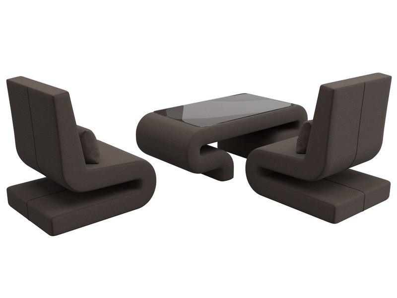 Набор Волна-3 (стол, 2 кресла), Рогожка, Амур 05 коричневый