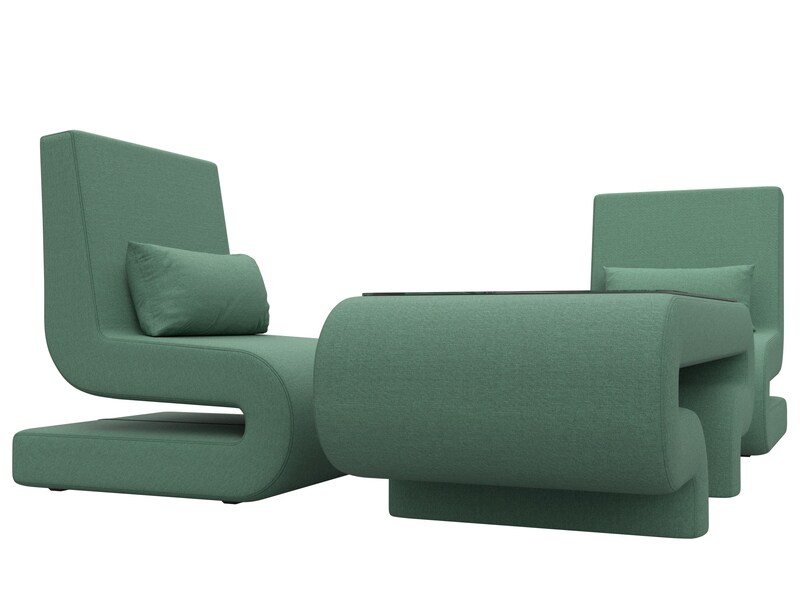 Набор Волна-3 (стол, 2 кресла), Рогожка, Амур 11 зеленый