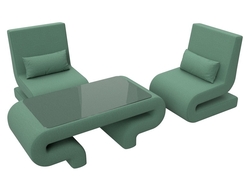 Набор Волна-3 (стол, 2 кресла), Рогожка, Амур 11 зеленый