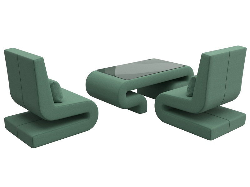 Набор Волна-3 (стол, 2 кресла), Рогожка, Амур 11 зеленый