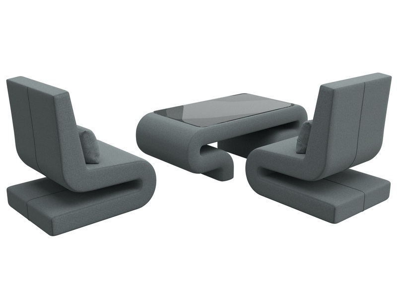 Набор Волна-3 (стол, 2 кресла), Рогожка, Амур 07 серый